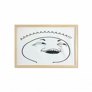 Humor Wall Art with Frame, Stickman Meme Face Looking at Computer