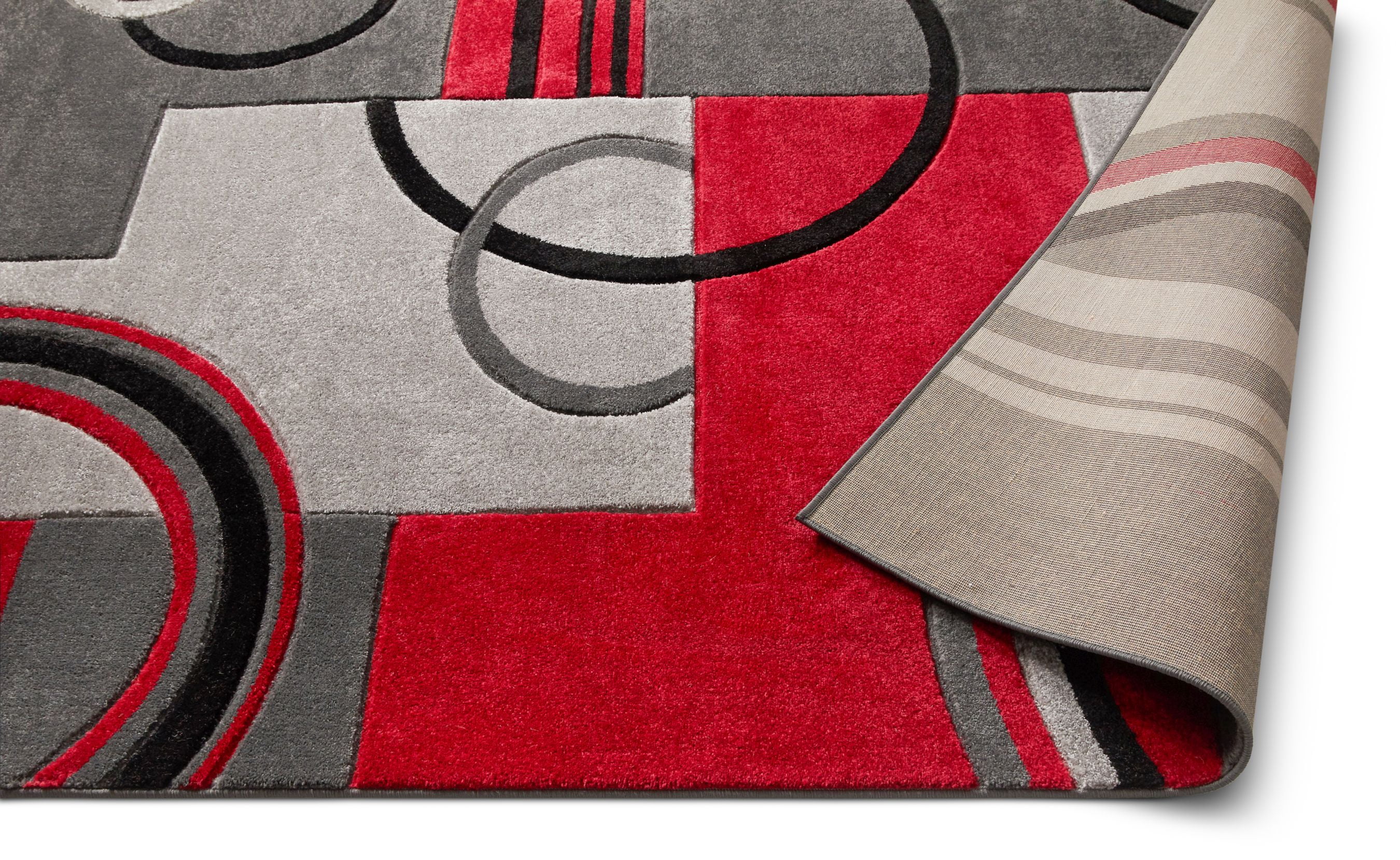 Well Woven Ruby Galaxy Waves Modern Geometric Grey & Red 7'10" x 9'10" Area Rug
