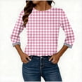 thumbnail image 4 of LEKWK Plus Size Cute Sweatshirts for Women Regular Fit Crew Neck Long Sleeve Shirts Regular Fit Gingham Plaid Pattern Sweatshirts Striped Trim Cuffs Daily School Outfits, 4 of 6