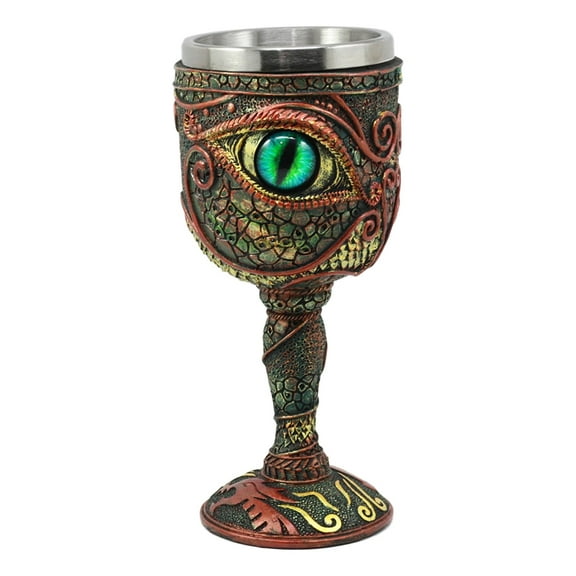 Ebros Wizard's Alchemy Eye Of The Dragon Wine Goblet Chalice 7oz Capacity Figurine Resin With Stainless Steel Liner