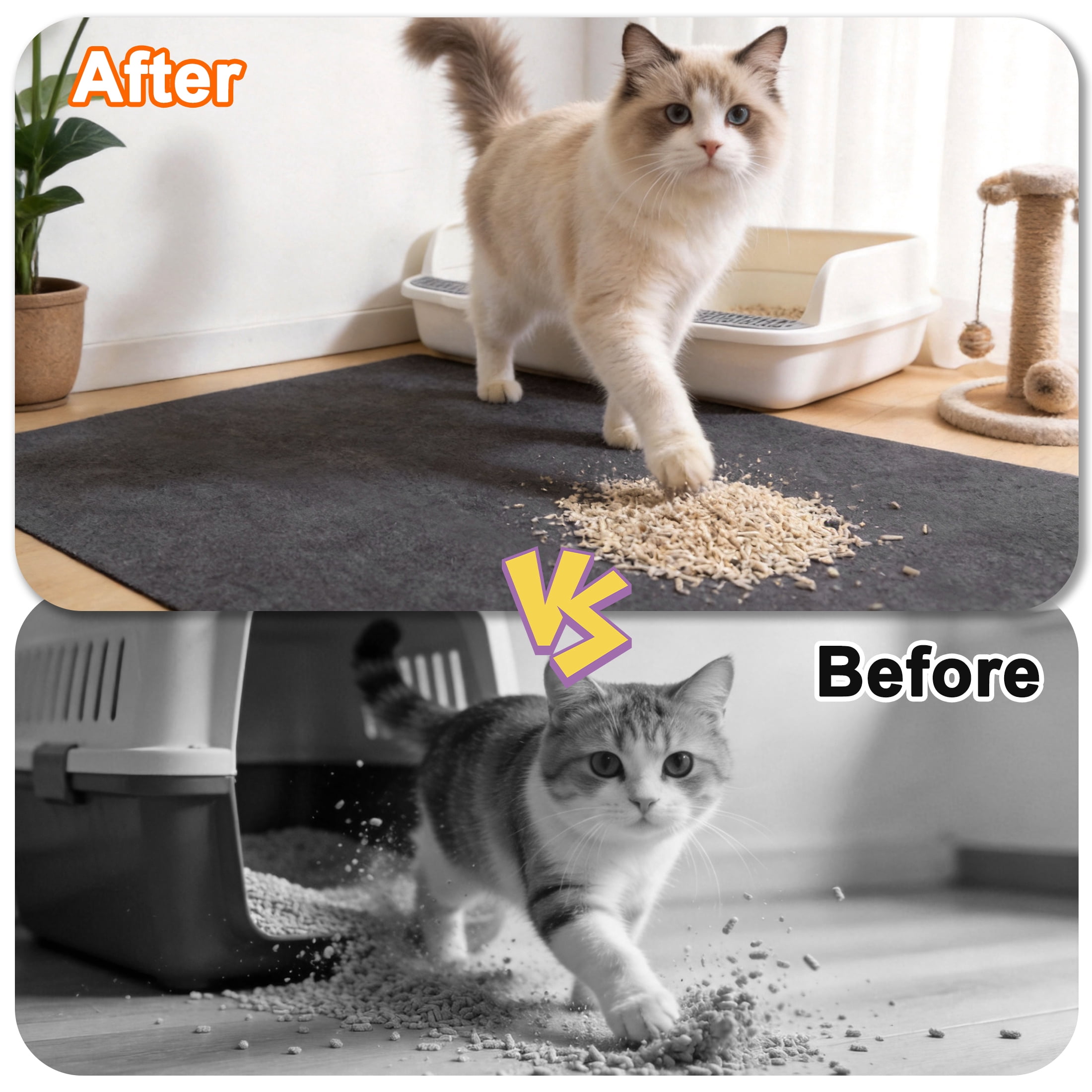 GARITIN Cat Litter Mat Extra Large 48"x36", Cat Mat for Litter Box, Litter Trapping Mat, Gray