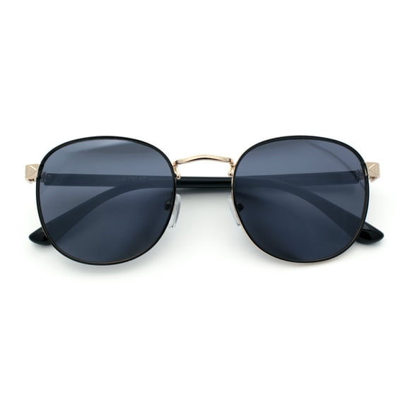 Classic Round Windsor Dandy Metal Rim Fashion Sunglasses Gold Black - Black