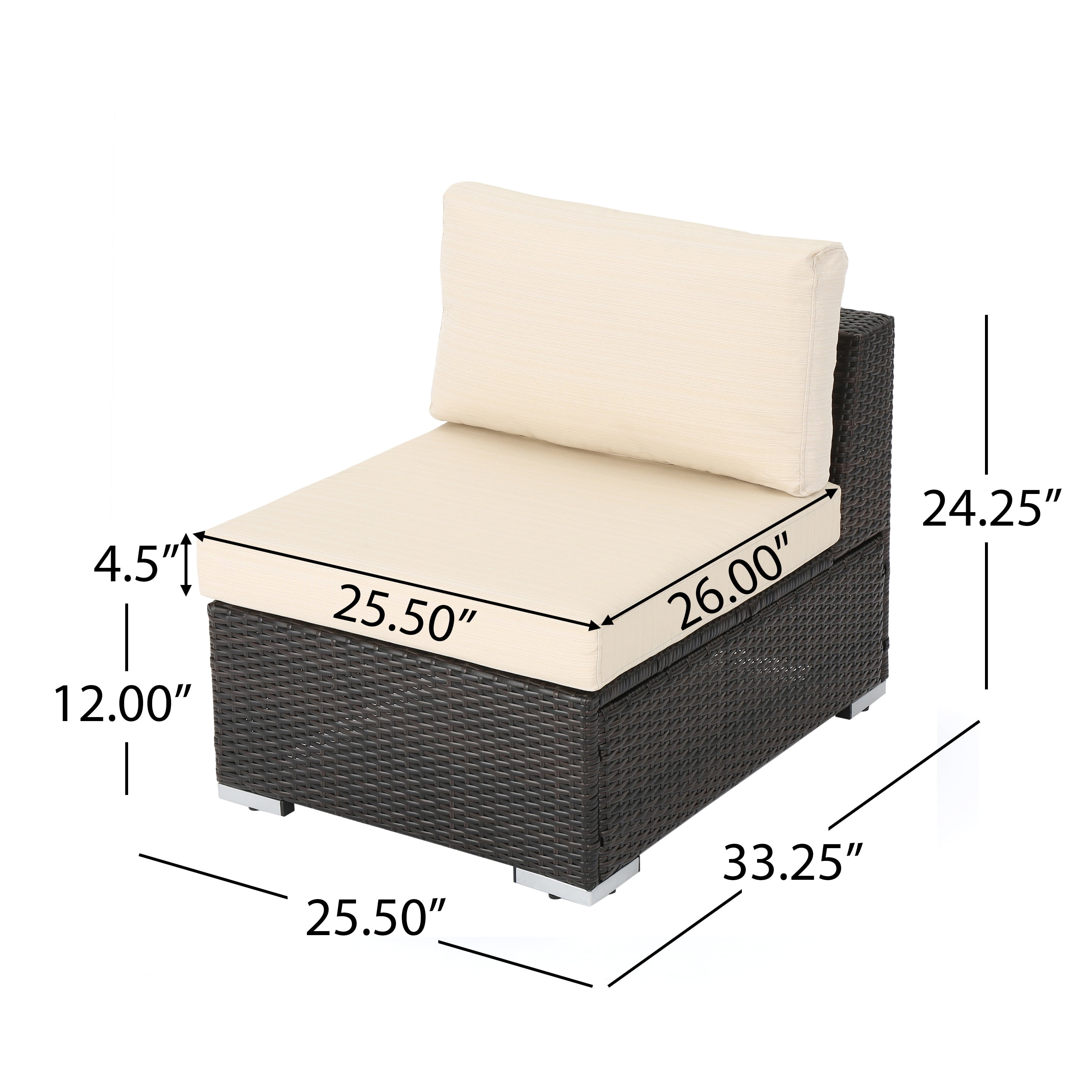 Faviola 4 Seater Outdoor Wicker Sectional Sofa Set with Aluminum Frame and Cushions, Multibrown, Beige