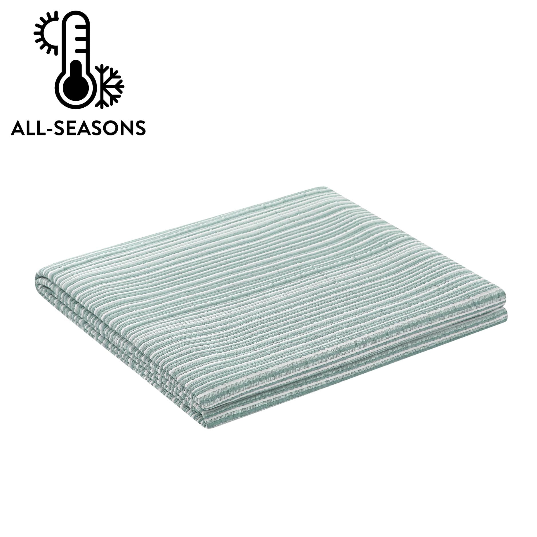 Mainstays Essentials King Stripe Quilt, Green Coverlet, Lightweight & Reversible Bedding