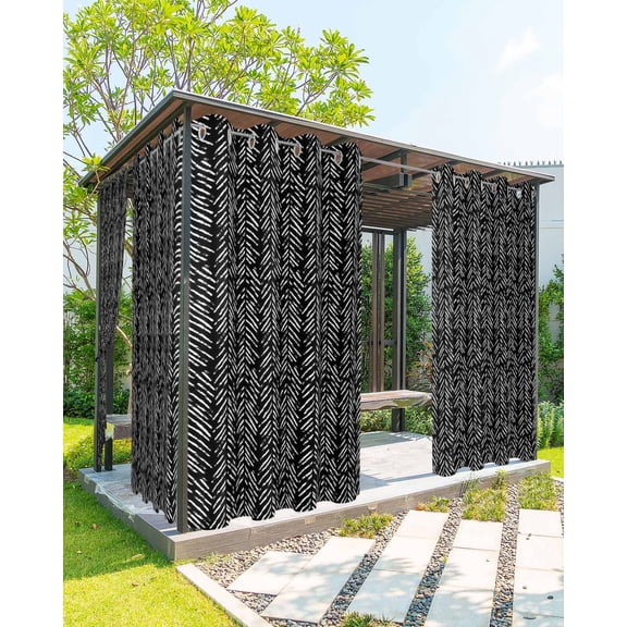 Black White Striped Outdoor Curtains for Patio, Abstract Modern Art Irregular Stripe Privacy Drapes Grommet Waterproof Outside Curtains for Porch/Cabana/Balcony 54"x 84", 2 Panel