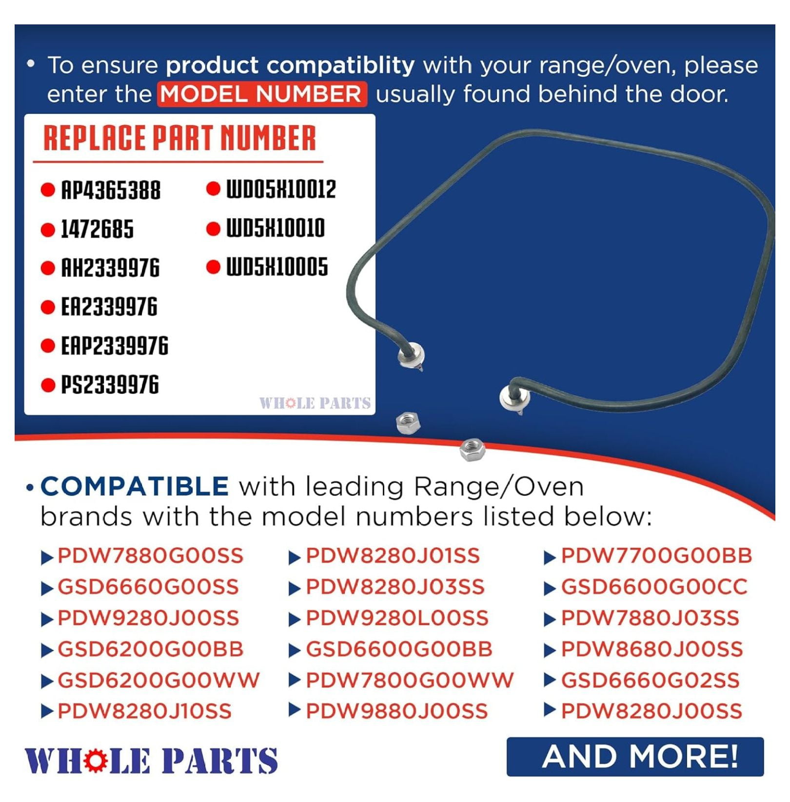 Upgraded Dishwasher Heating Element Assembly (Fasten Nut On the Thread) Part # WD05X10005 - Replacement & Compatible With Some Dishwashers - 2 Yr Warranty
