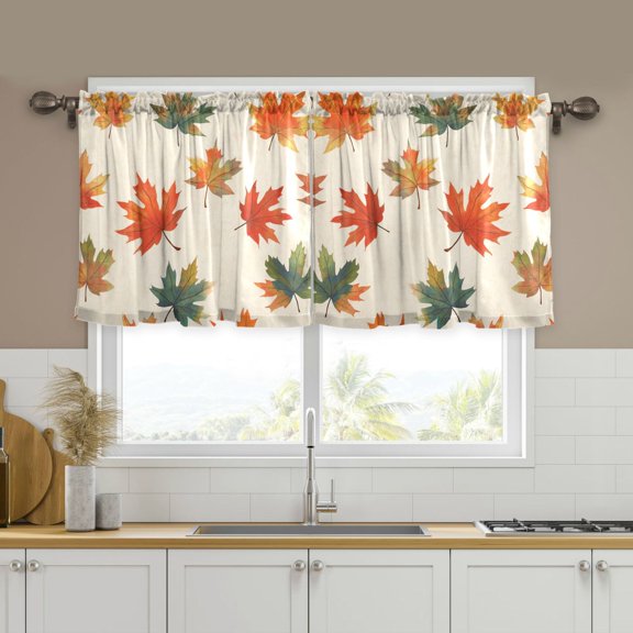 Yayeee Kitchen Curtains Tier Set of 2 Light Filtering 57"x24" Over Sink Window Panels, Orange Autumn Leaves