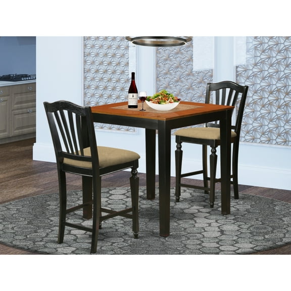 East West Furniture PBCH3-BLK-C 3 Pc pub Table set - high top Table and 2 Kitchen Chairs.