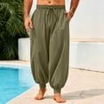 thumbnail image 6 of WULMLEO Mens Harem Pants Casual Elastic Waist Drawstring Baggy Hippie Trousers Cotton Linen Boho Yoga Beach Pants Army Green M, 6 of 7
