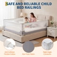thumbnail image 2 of Barandales de Cama 3 Piezas para Niños Pequeños Tamaño King | Sin Taladrar, Altura Ajustable, Anticaídas Blanco y Gris, 2 of 6