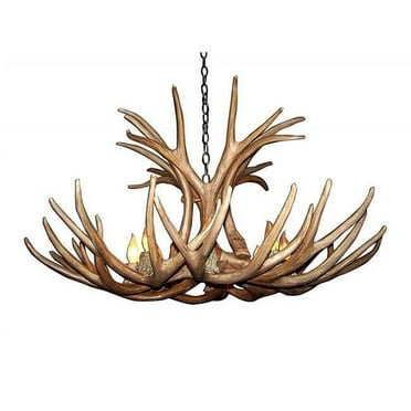 Reproduction Antler Mule Deer Single Tier 6 Light Sockets Chandelier with 6 ft. Rustic Bronze Chain - Medium