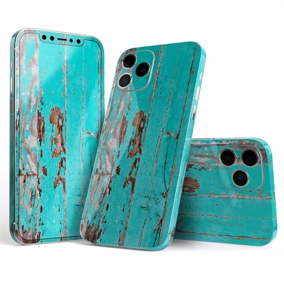DesignSkinz Turquoise Chipped Paint on Wood Full-Body Skin Decal Wrap Cover for iPhone 16
