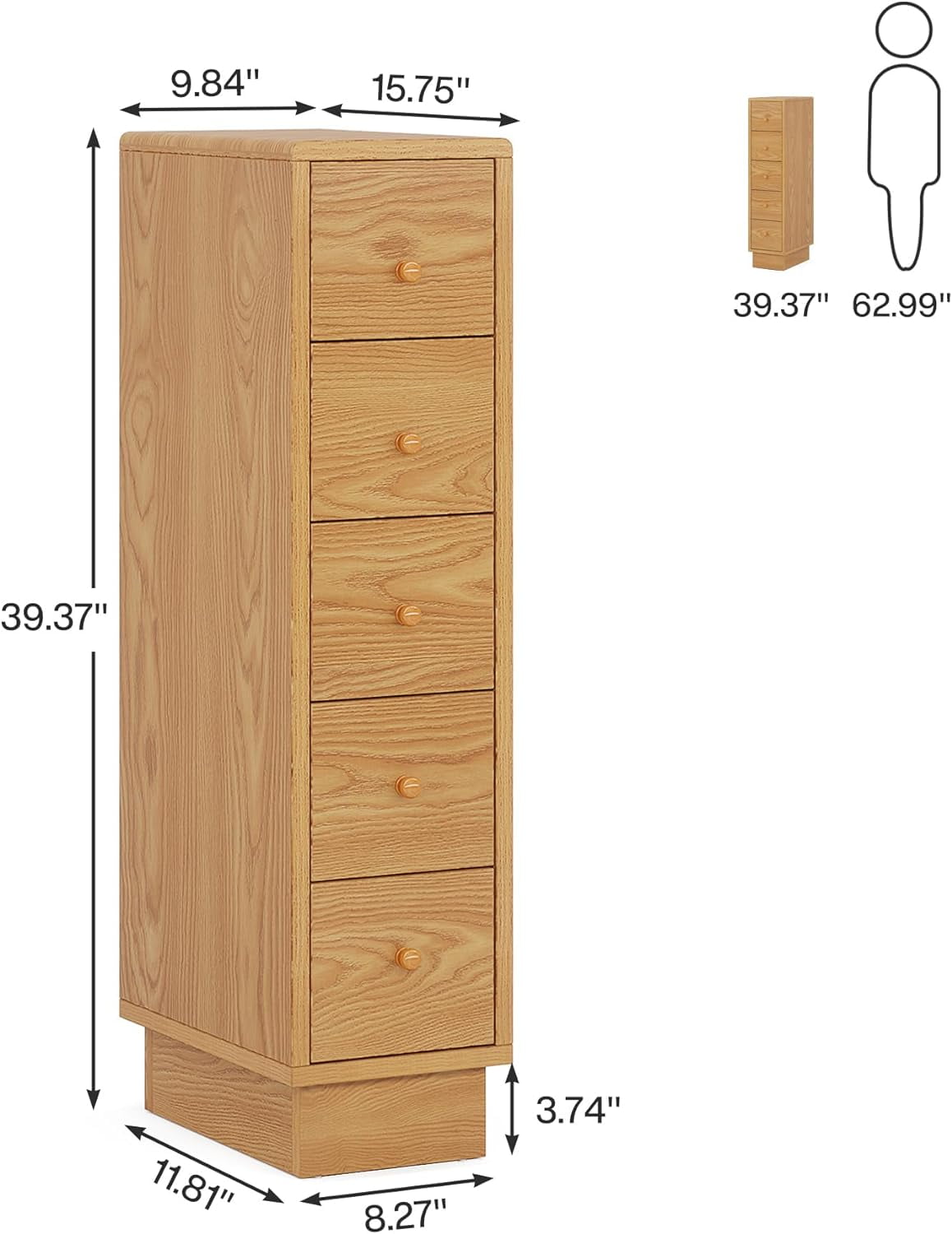 Tribesigns 5-Drawer Dresser, Wood Narrow Dresser for Small Spaces