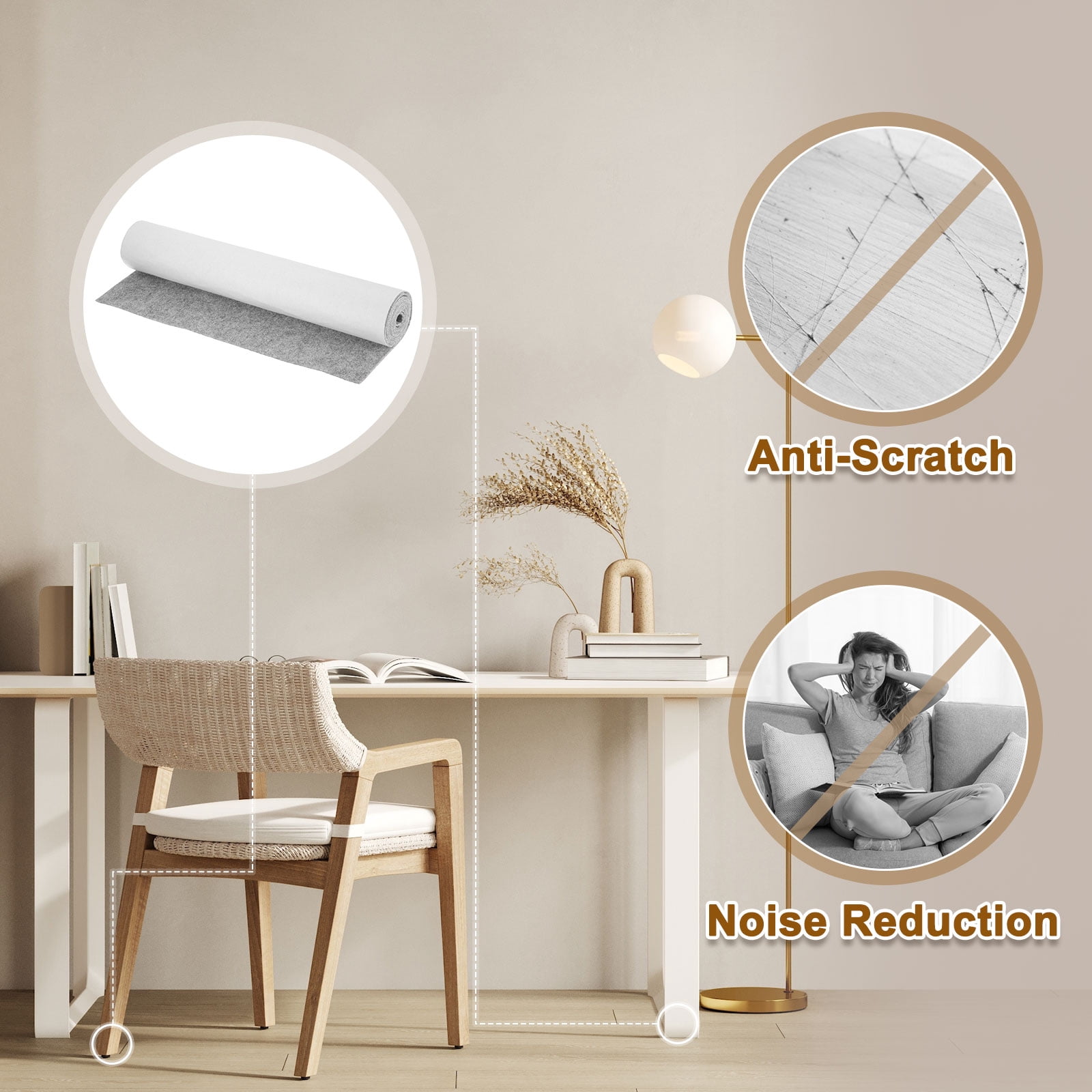 Felt Strips with Adhesive Backing,  15-3/4" x 60" x 0.08" Adhesive Felt Strips Anti Scratch Furniture Felt Tapes Self-Stick Felt Pads for Protecting Hardwood Floor, Grey