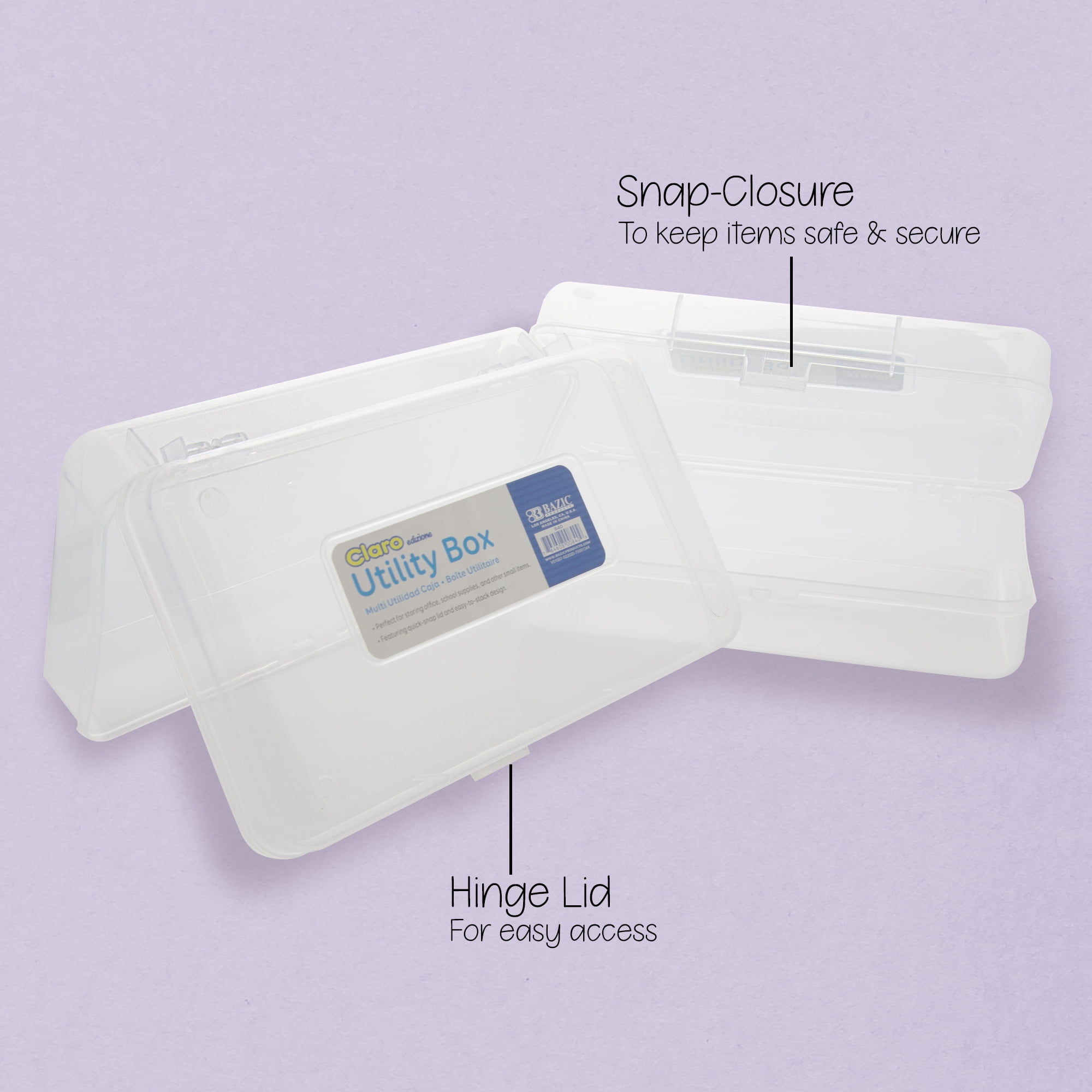 BAZIC Plastic Pencil Case Utility Storage Box, Clear Color, 24-Pack