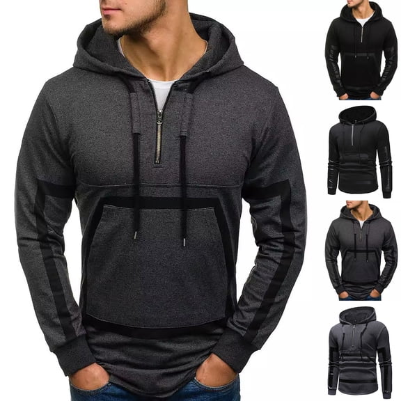 Namayuj Men's Half Zip Up Hoodies Basic Solid Color Hooded Sweatshirt Holiday Sweater Tops Cotton Long Sleeve Hoodie