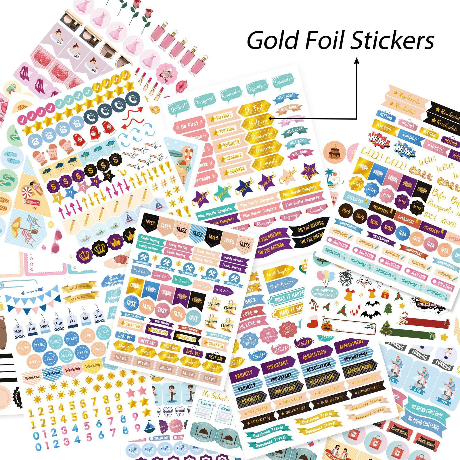 Aesthetic Gold Foil Planner Stickers - 1250+ Stunning Design Accessories  Enhance and Simplify Your Planner, Journal and Calendar