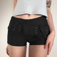 thumbnail image 2 of Pantalones cortos cargo góticos con ojales y parches para mujer, estilo punk, de mezclilla de cintura baja, ajustados y oscuros., 2 of 6