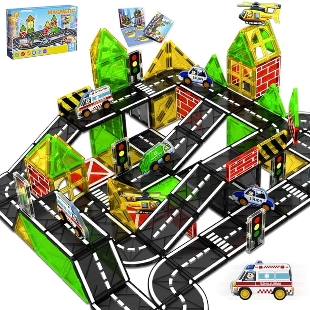 Juego de bloques de construcción magnéticos para coches de carretera Magnetopia con 50 bloques