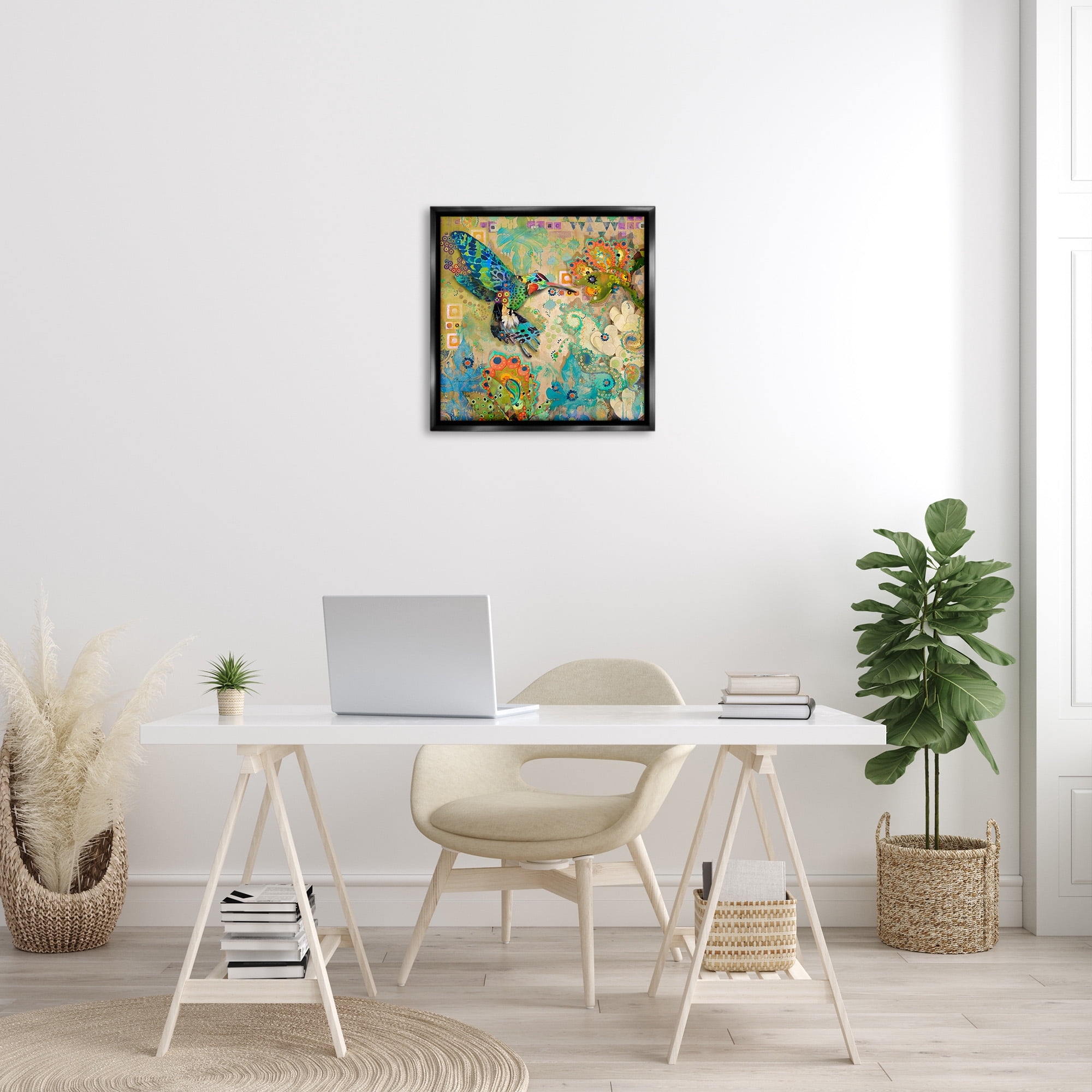 Stupell Industries Boho Hummingbird Pattern Animals & Insects Painting Black Floater Framed Canvas Art Print Wall Art, 25 x 25