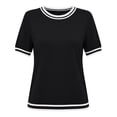 thumbnail image 6 of hoksml Women's Short Sleeve Crew Neck T-Shirt, Striped Trim Casual Tee for Everyday Wear, 6 of 7