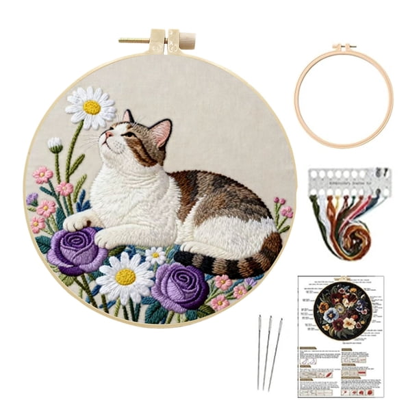 Kit completo de bordado para principiantes con patrones, agujas, hilos y tela. Manualidades florales DIY para decoración del hogar y mindfulness
