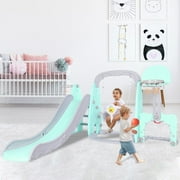 Cwcwfhzh 5 in 1 Toddler Slide and Swing Play-Set Baby’s Activity Center,Indoor Outdoor Kids Freestanding Climber Playground with Basketball Hoops Football