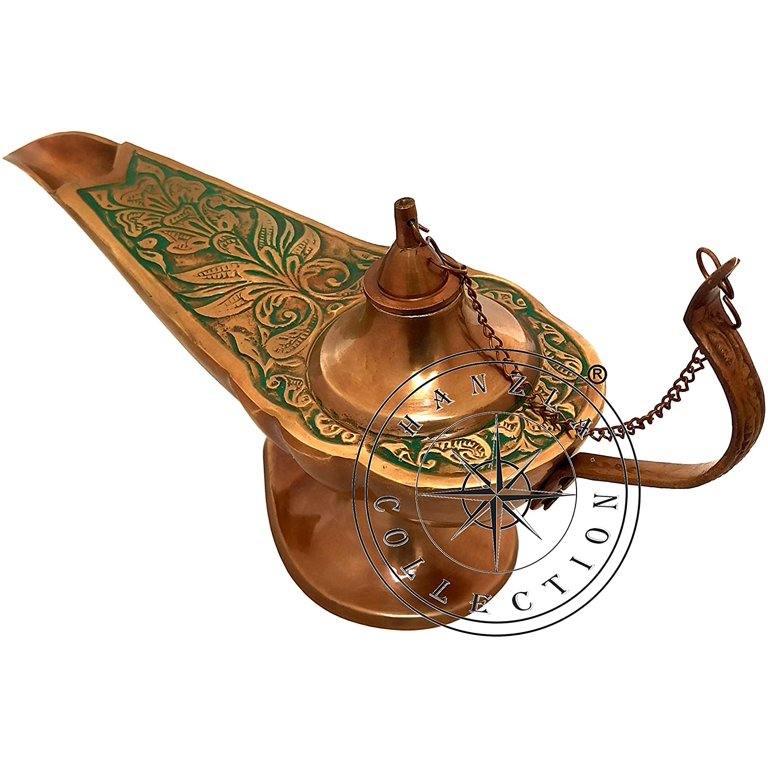 Patina Antique Finish 10 Brass Genie Oil Lamp Collectible Aladdin Chirag  Incense Burner 