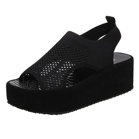 

dmqupv Sandals for Women Size 11 Wide Width Women Platform Sandals Wedges Bohemian Sandals Pearl Sandals for Women Black 7