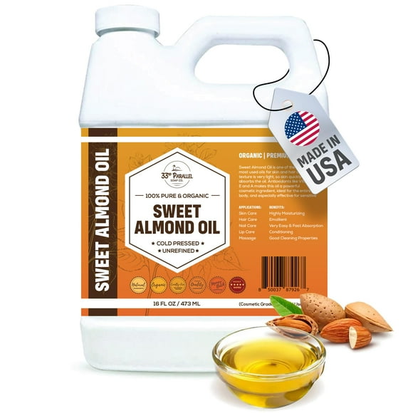 ACEITE DE ALMENDRA DULCE ORGÁNICO (16 oz) Premium prensado en frío sin refinar | Aceite de almendras dulces puro para la fabricación de jabón para el cabello y la piel | Portador de aceites esencial