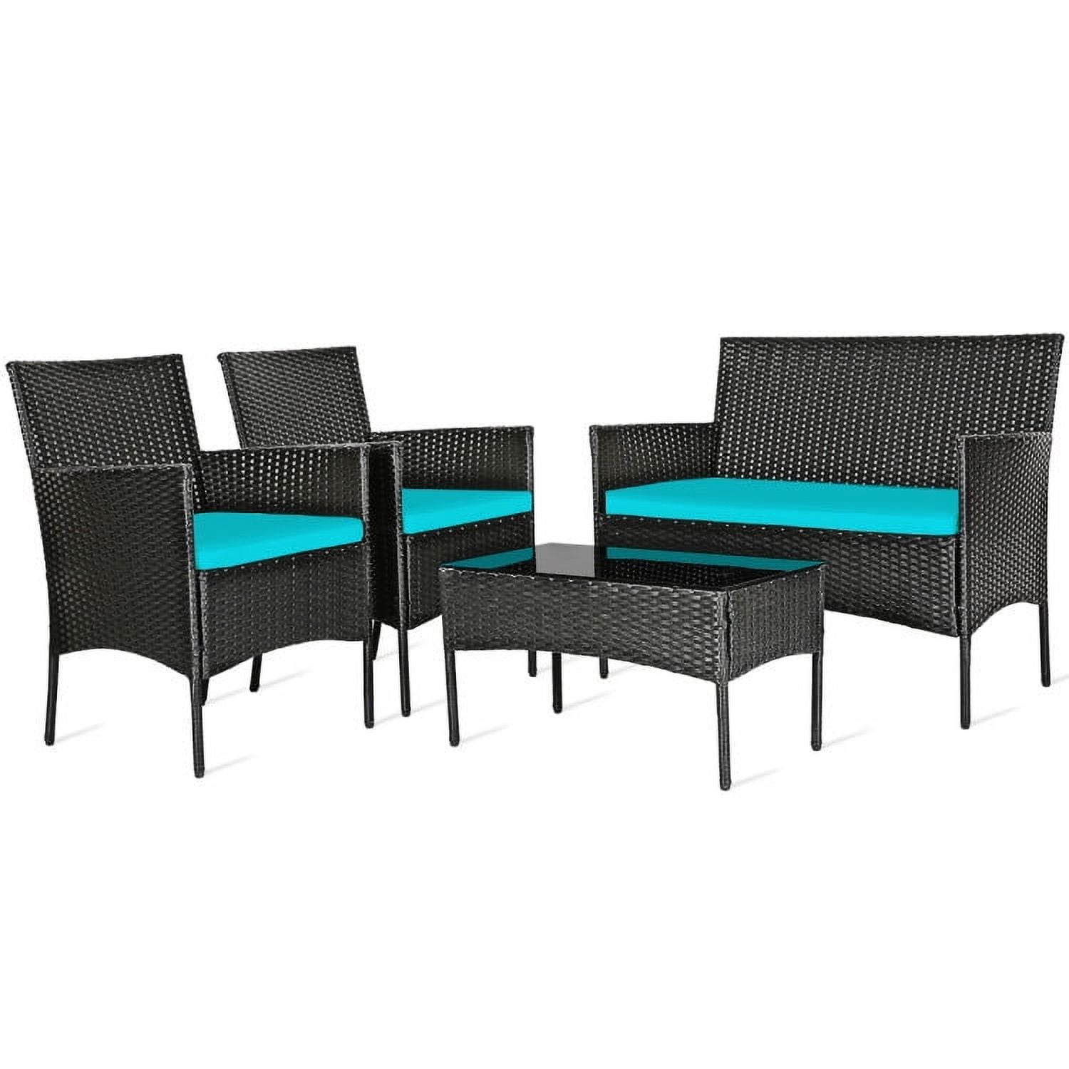 Aimee Lii 4 Pcs Patio Wicker Furniture Set, Cushioned Sofa Furniture, Small Patio Set, Turquoise Aimee Lii 4 Pcs Patio Wicker Furniture Set, Cushioned Sofa Furniture, Small Patio Set, Turquoise