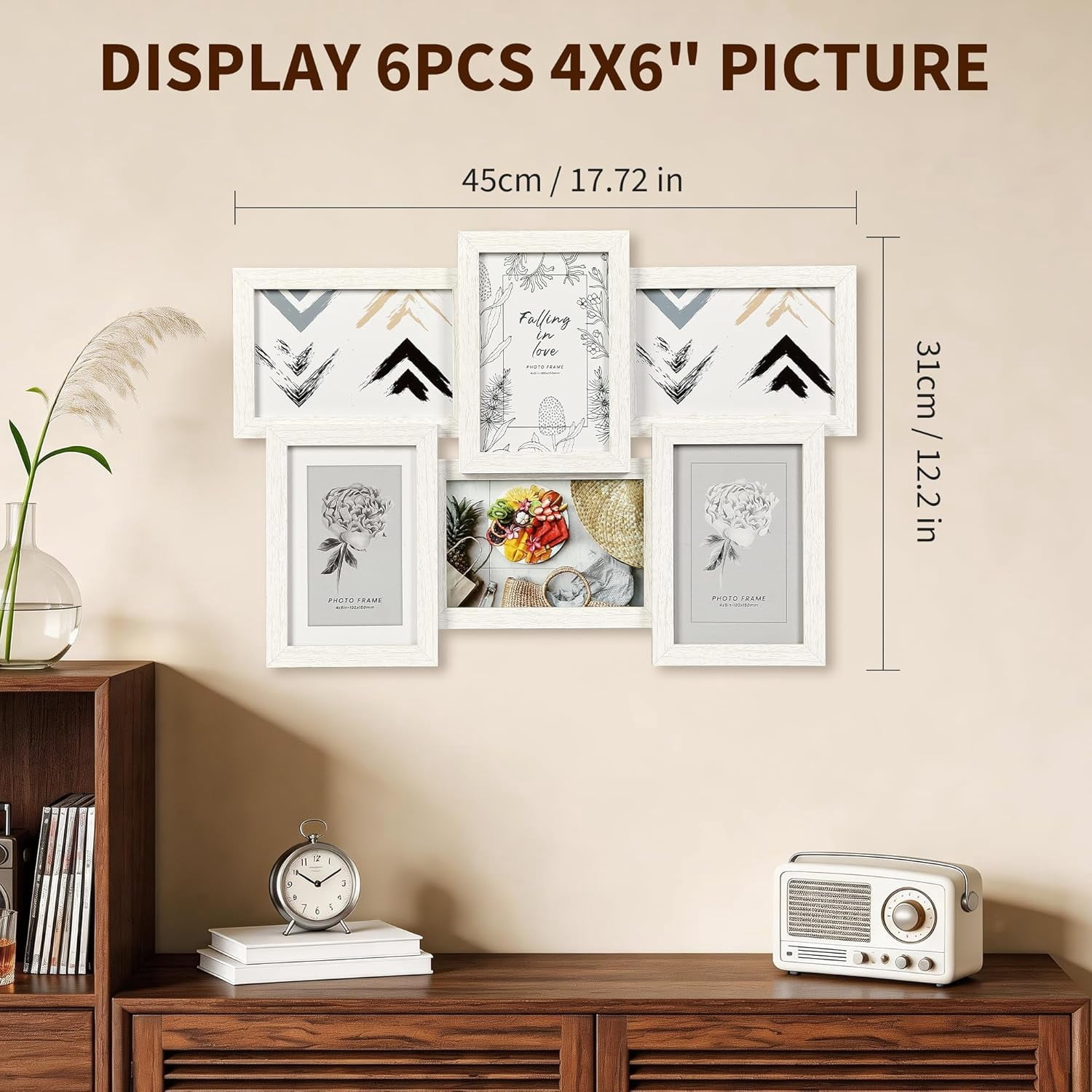 4x6 Collage Picture Frame, 6 Openings Black Photo Frame for Wall Decor or Tabletop, Durable MDF Wood Multi Picture Frame for Family Memories