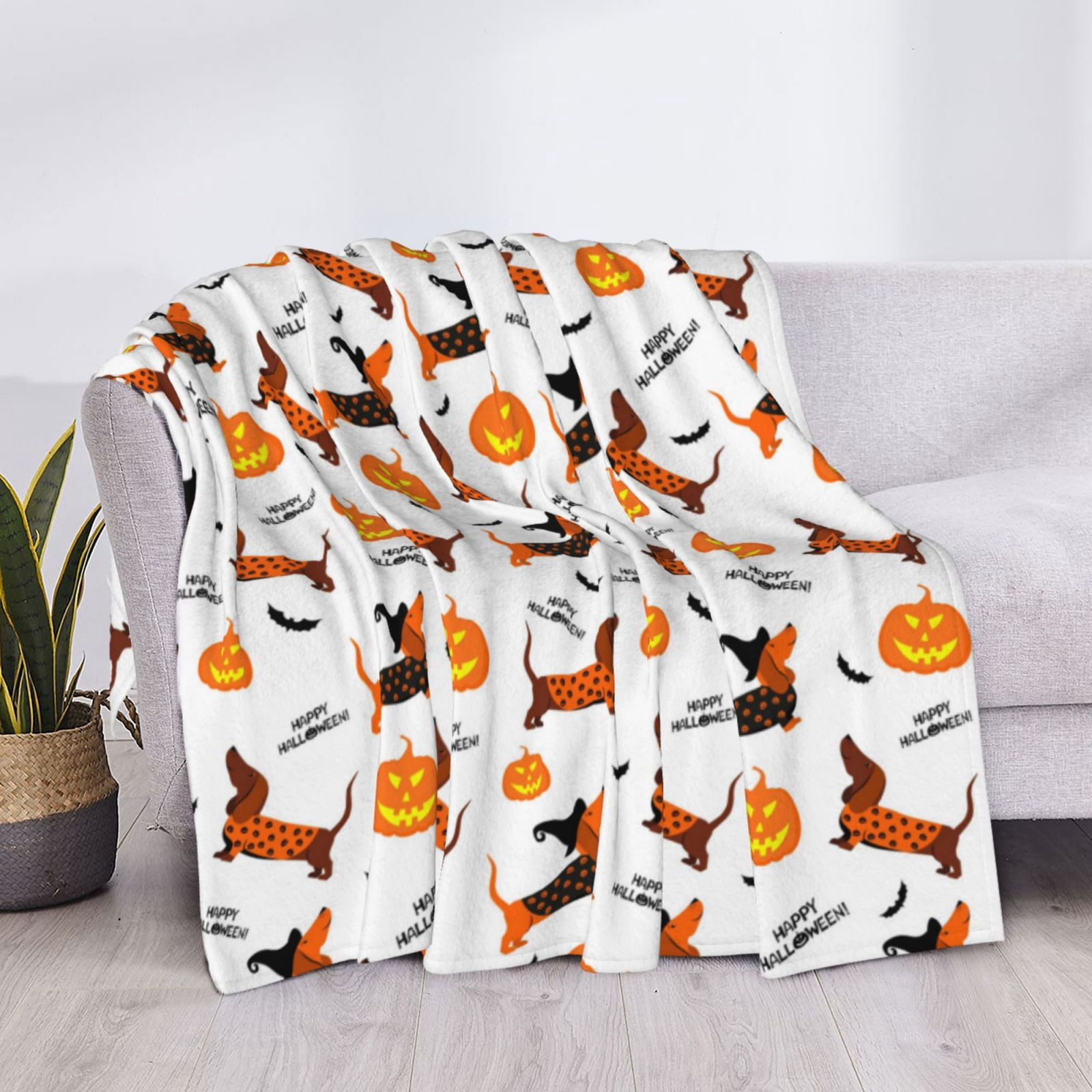 Throw Blanket for Couch - pumpkin halloween dog Soft Comfy Lightweight Cozy Warm Throw Blanket, Fuzzy Plush Flannel Blanket & Throws for Sofa and Bed All Season