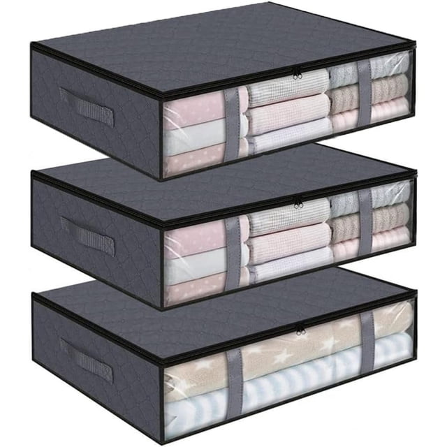Juego de 3 cajas de almacenamiento debajo de la cama, bolsas de almacenamiento de ropa, cajas de almacenamiento debajo de la cama, cremallera duradera y asa reforzada, para ropa, ropa de cama, etc.