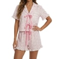 thumbnail image 3 of ibiyuan Short Sets Women 2 Piece Summer Vacation Beach Outfits Going Out Matching Clothes Cute Striped Tie Front Tops, 3 of 5