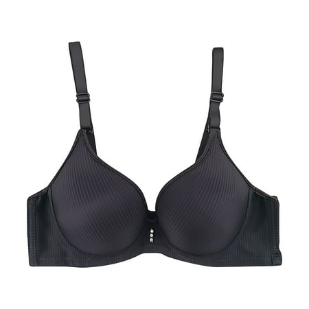 Front Closure Bras for Seniors Women Fashion Lace Backless Solid Strap Wrap Plus Size Underwear Everyday Bra V-Neck T-Shirt Bra Feature Hook and Eye Closure T-Shirt Bra Style Y-127   Black 32