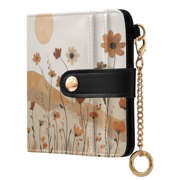 Womens Wallet PU Leather Bifold Small Purse with RFID Blocking Credit Card Holder Muted Colors Wildflowers