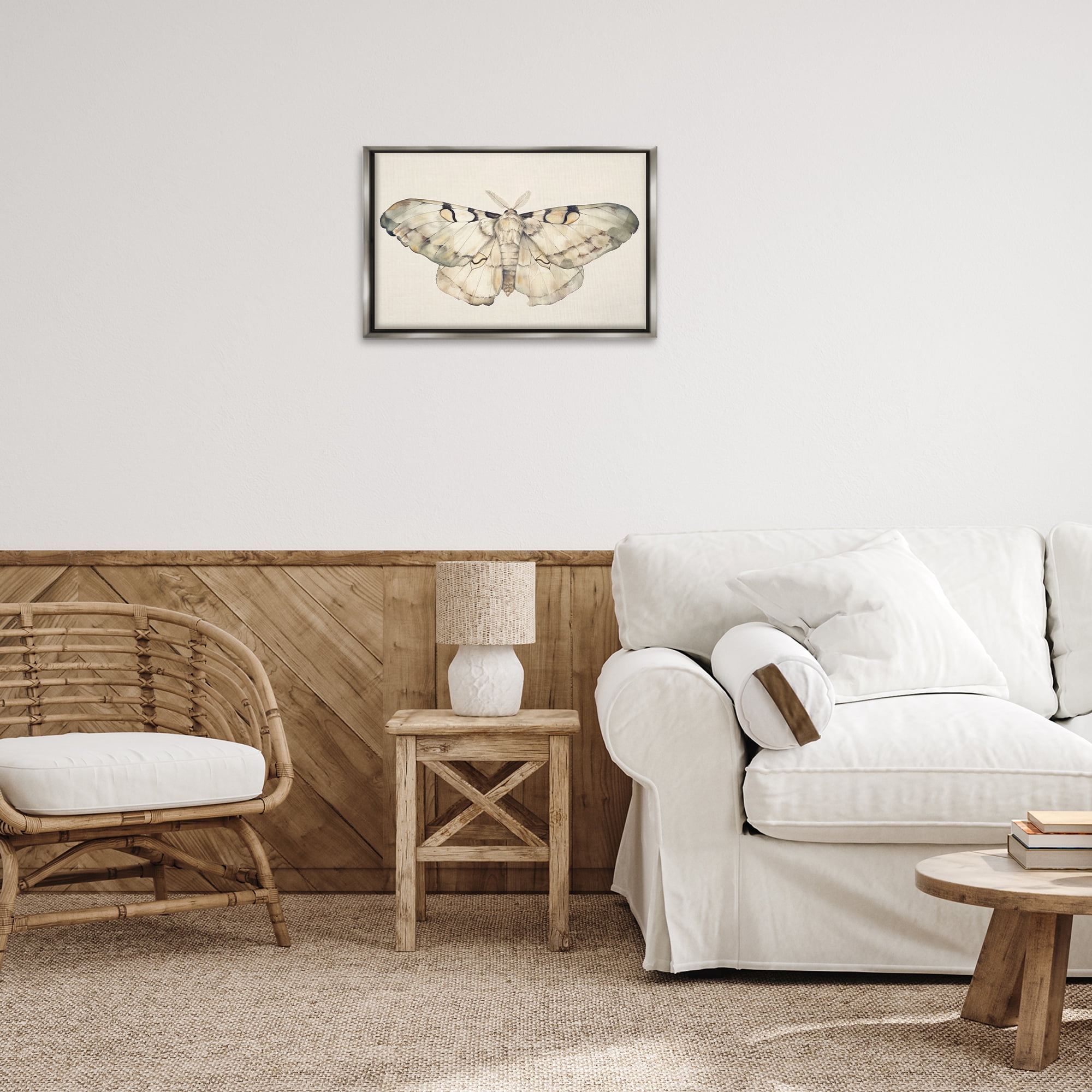 Stupell Industries Dusty Beige Moth Animals Painting Gray Floater Framed Canvas Art Print Wall Art, 25 x 17