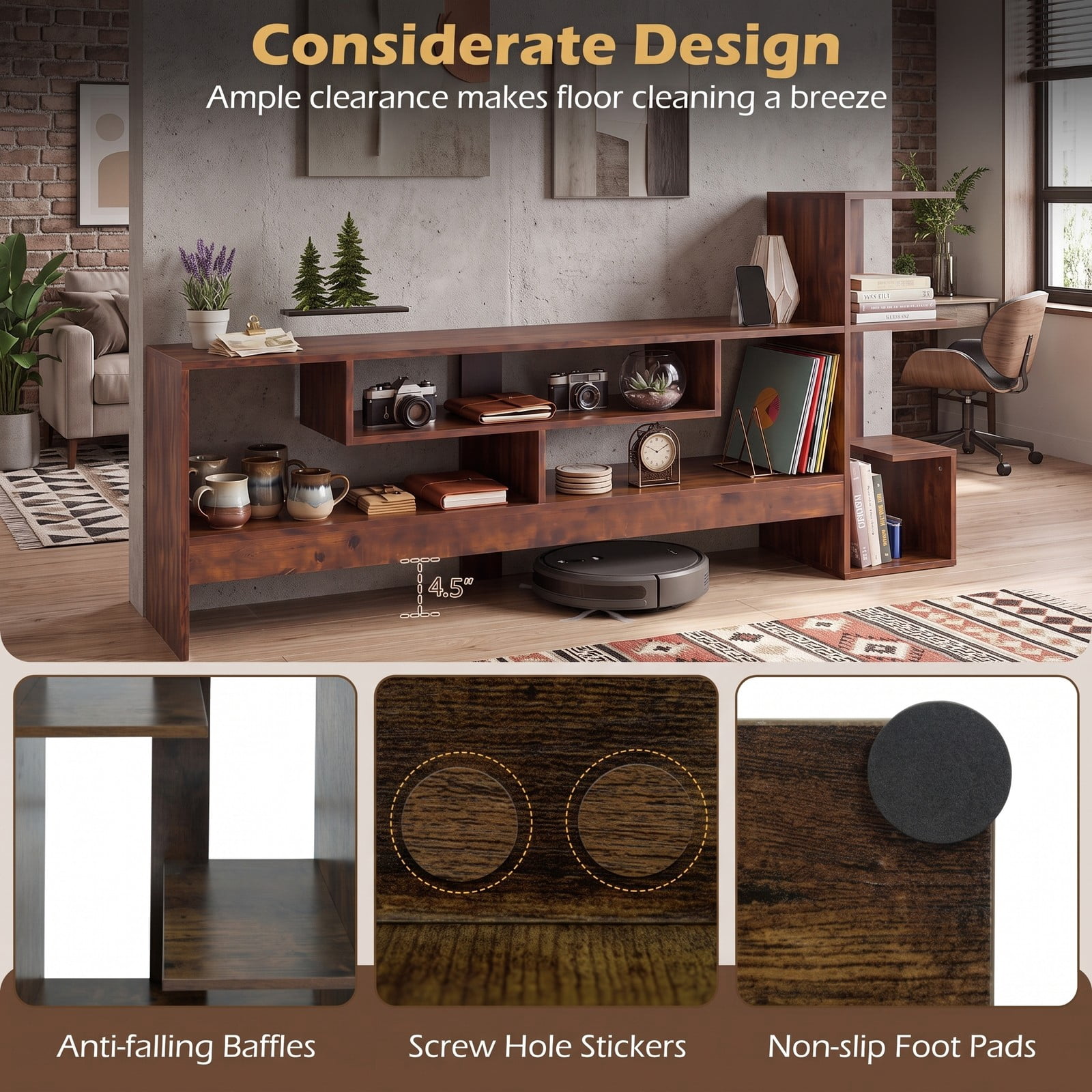 Furnibear Cube TV Stand for 55 Inch TV with Power Outlets, USB and Type-C Ports, Open Cube Storage Shelves, Entertainment Center Media Console for Living, Rustic Brown