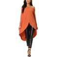 thumbnail image 2 of INSPIRAR CHIC Blusa Casual de Mujer de Un Hombro, Manga Larga, Corte Alto-Bajo, Dobladillo Irregular, Color Naranja, 2 of 6