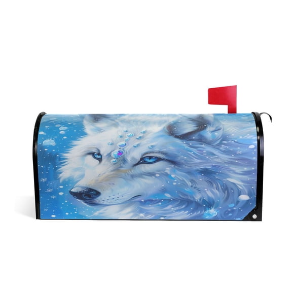 Mailbox Covers Magnetic Large Size Post Box Cover Wrap Outside Waterproof Home Yard Garden Decor White Wolf with Gems 25.5x21
