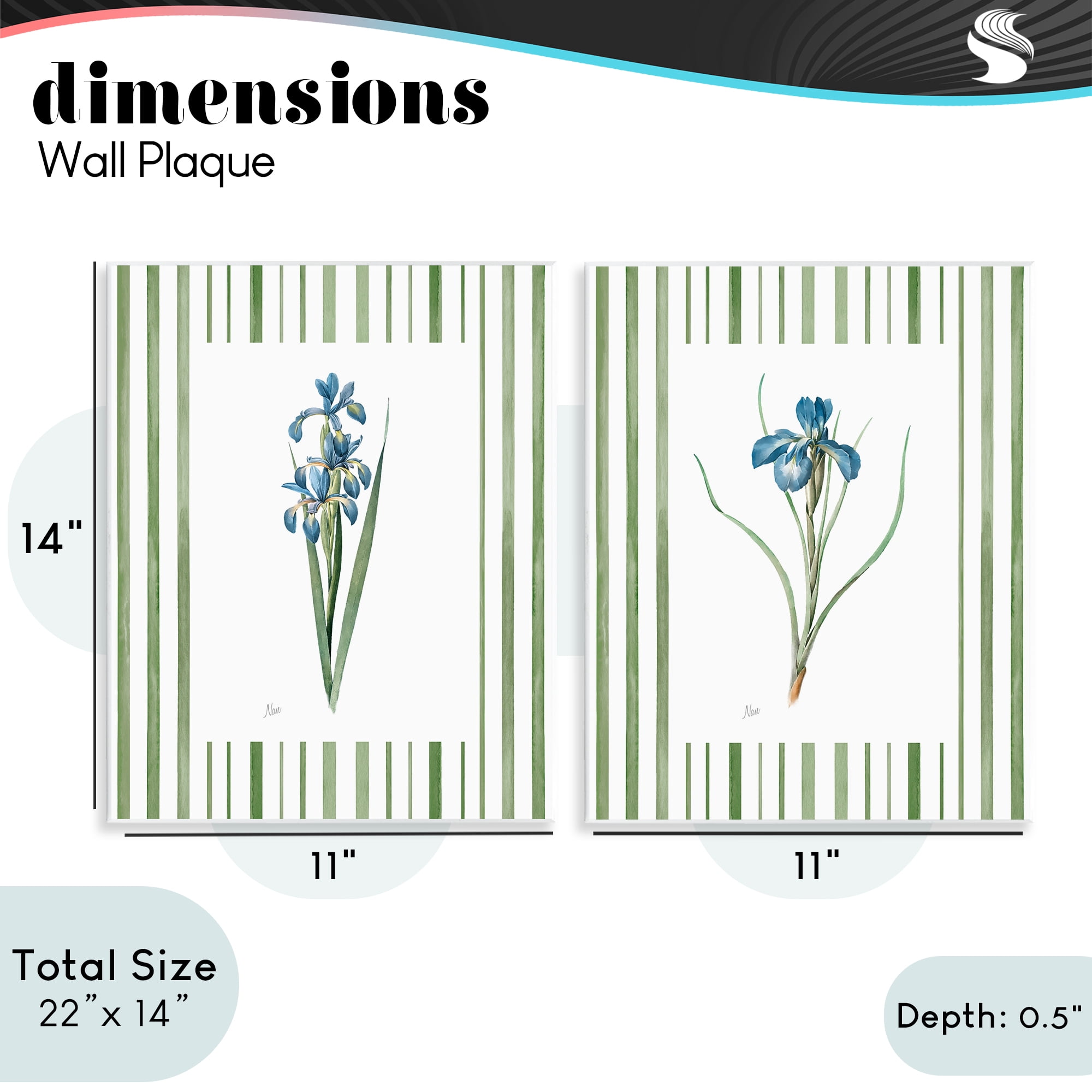 Stupell Industries Irises And Stripes 2 Piece Wall Plaque Art Set, design by Nan