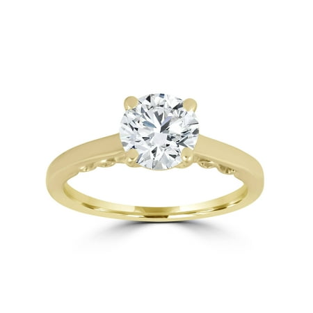 - 1 ct Diamond Round Brilliant Solitaire Engagement Ring 14k Yellow Gold Enhanced