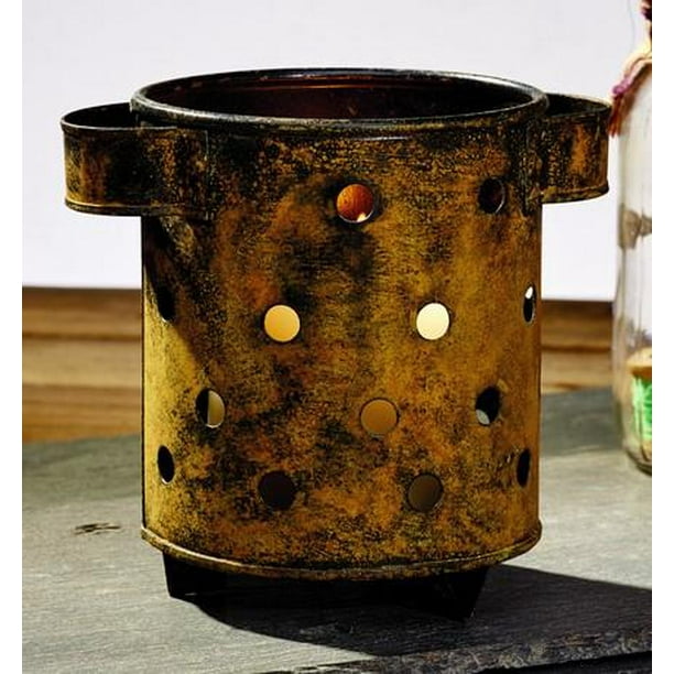 Antique Primitive Vintage Rust Brown Pillar And Votive Candle Rust Brown Pillar And Votive Candle