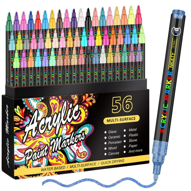 Juego de Rotuladores Acrílicos Swiftbuyo 56 Colores Punta Extra Fina 0,7 Mm para Pintar Rocas Madera