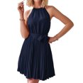 thumbnail image 2 of IROINNID Wedding Guest Dresses for Women Evening Night Formal Fall Dress Summer Halter Sleeveless Pleated Cocktail Party Beach Mini Dresses Elegant Sheath Dress,Navy, 2 of 8