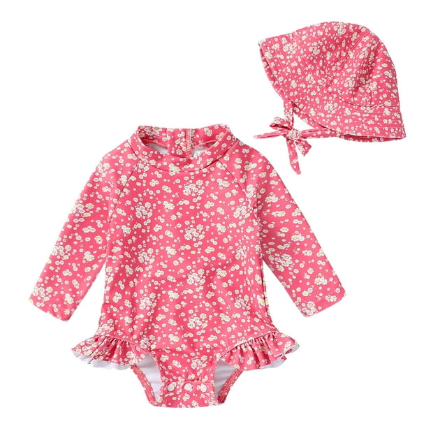 Younger Tree Infant Baby Girl OnePiece Swimsuit Long Sleeve Rash Guard