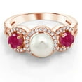 thumbnail image 2 of Gem Stone King 1.50 Ct Round Red Ruby 18K Rose Gold Plated Silver Cultured Freshwater Pearl Ring, 2 of 3