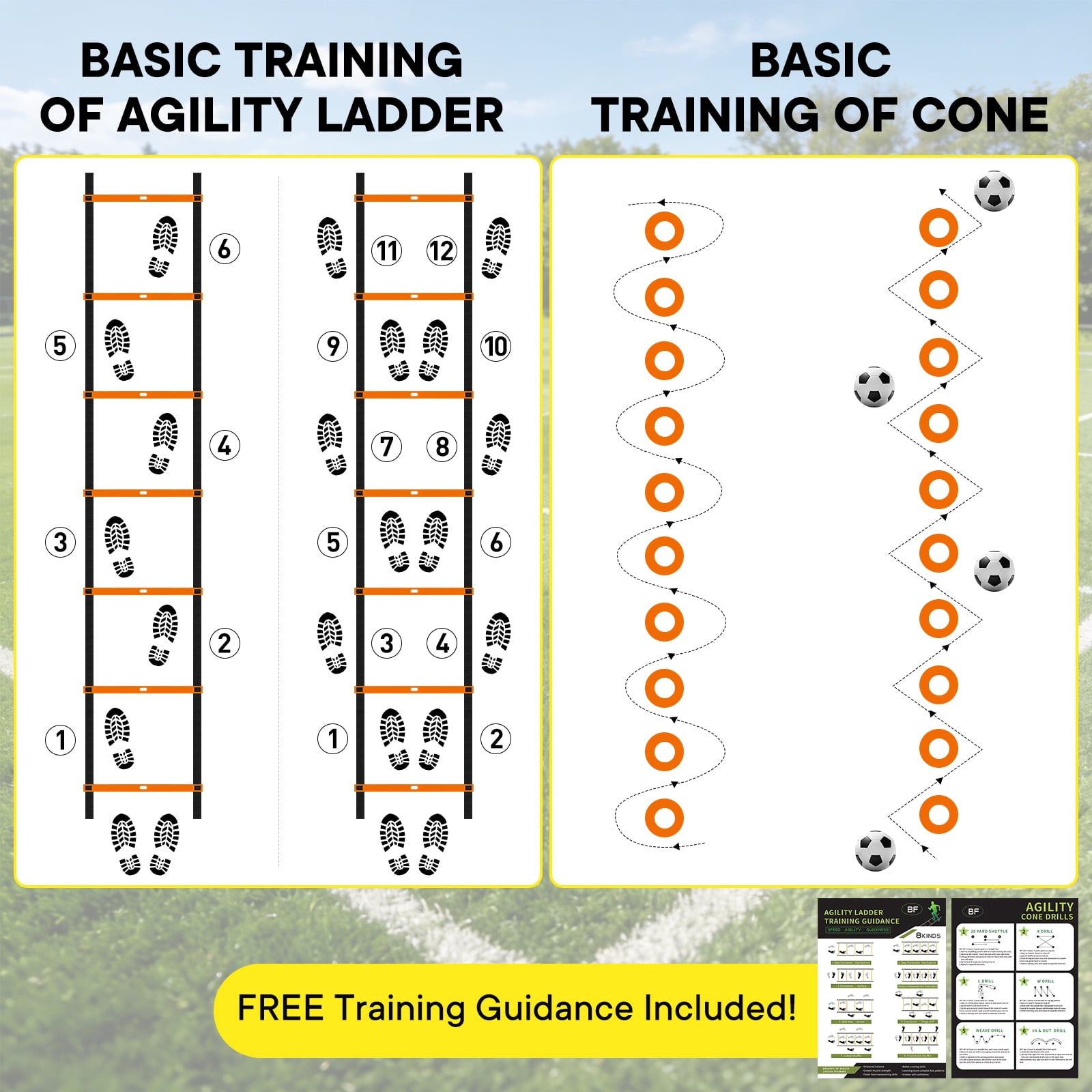 CONCETTA Agility Ladder Training Set with Speed Parachute, Hurdles, Cones, Jump Rope, Athletic Speed & Coordination Workouts Equipment, Orange
