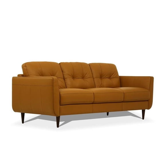 Bowery Hill Leather Caramel Sofa Rectangular Button Tufting 83" Unassembled